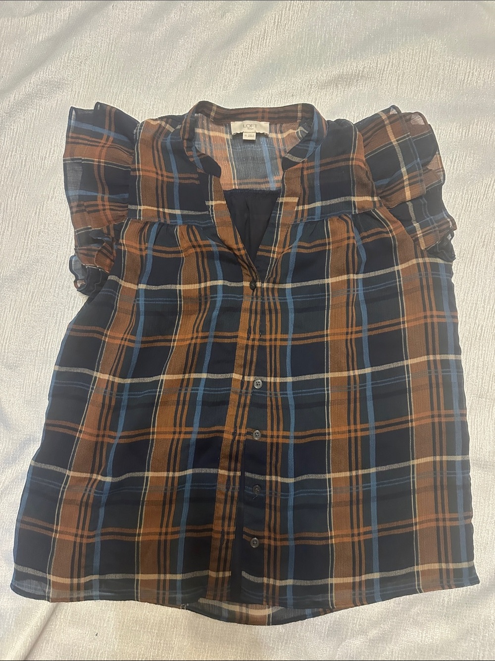 Lightweight Plaid Flutter-Sleeve Blouse - Black & Brown loft